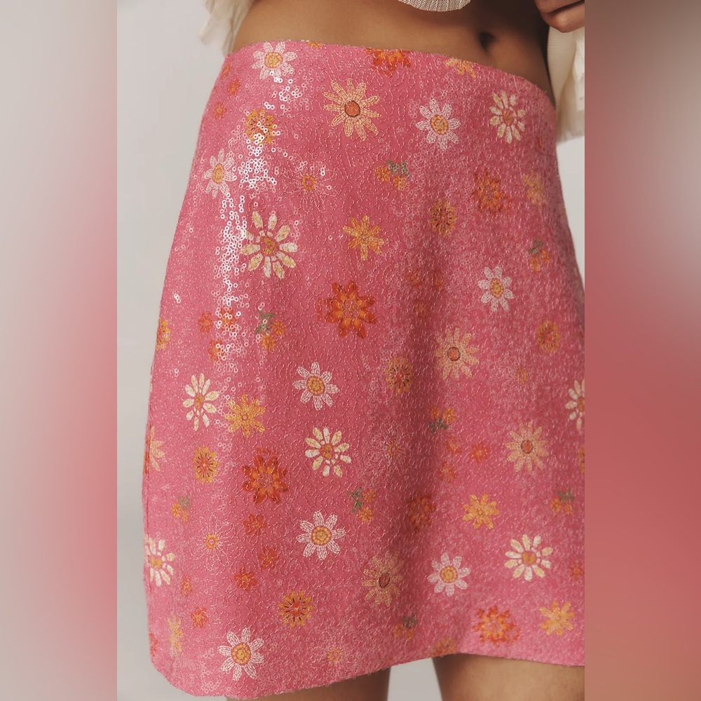 NWT Farm Rio Sequin Mini Skirt Women’s Small Pink Floral Bohemian Party - Picture 2 of 8